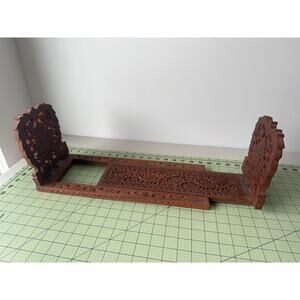 Vintage Adjustable Book Holder -Ornate Carved Wood Folding Bookends, Handcrafted